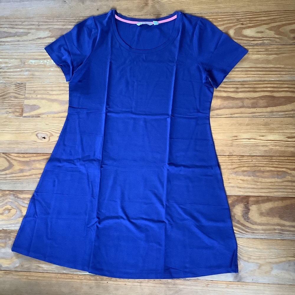 Isaac Mizrahi short sleeve swing dress Navy Large L w pockets NEW